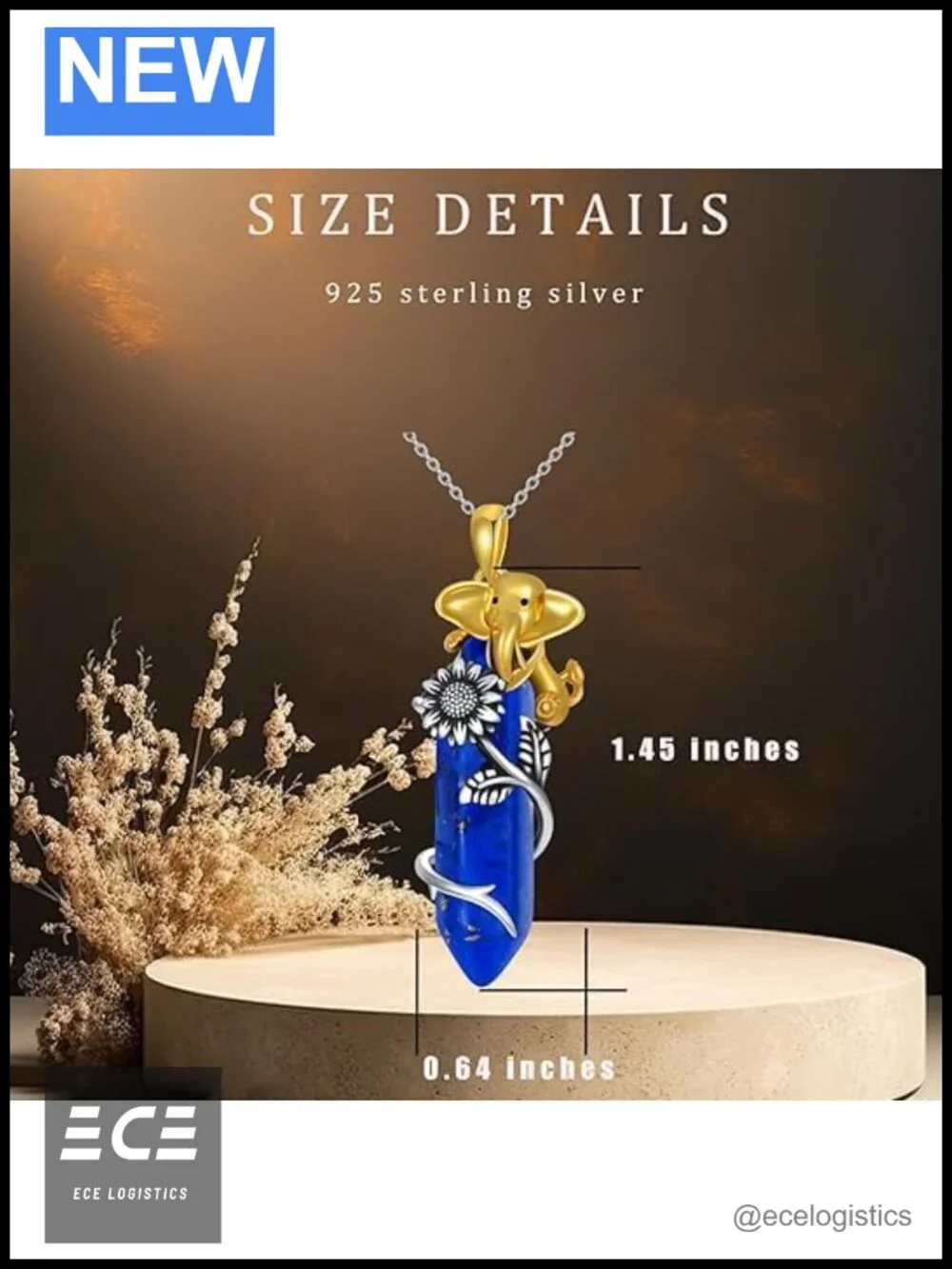 925 Sterling Silver Elephant Necklace Lapis Lazuli Reiki Pendant